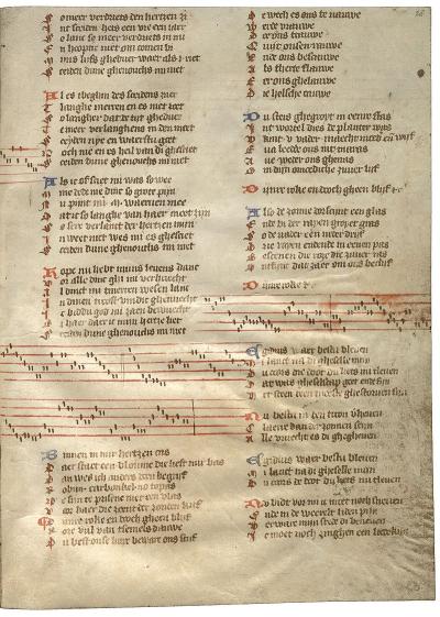 De pagina van het Gruuthuuse-handschrift waarop het begin van het Egidiuslied te vinden is